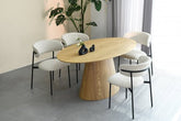 Oval Natural Wood Grain Dining Table and 4 Natural Linen Effect Dining Chairs - Pendle Village Furniture
